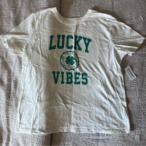 NWT Lucky Vibes Women’s T-Shirt - White and Green - M